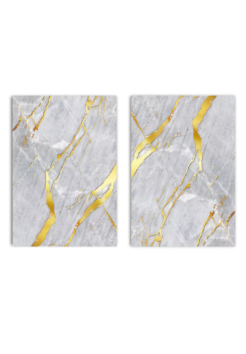 Grauer Marmor, echtes Gold, 2er-Set, 50 x 70 cm